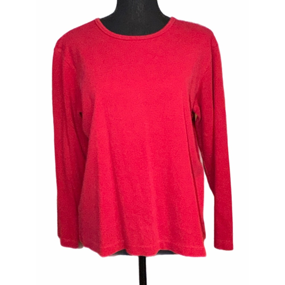 Talbots Womens Medium Red Ribbed Long Sleeve Crew Neck Cotton Blend Knit Top